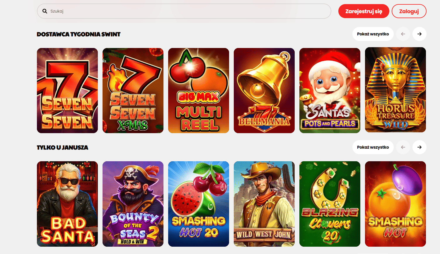 Kolekcja gier hazardowych w Janusz Casino