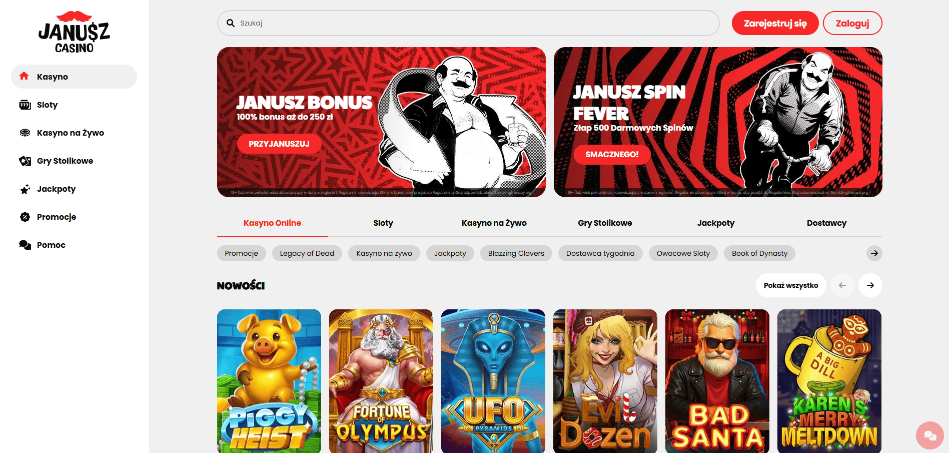 Strona główna Janusz Casino - widok lobby